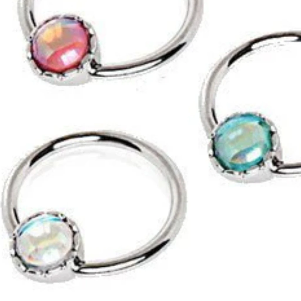 Fashion Hut Jewelry Rainbow Rhinestone Captive Bead Ring Nipple Jewelry