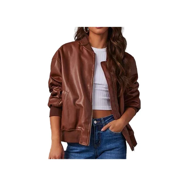 Jacket Store USA Women™s Ember Brown Leather Bomber Jacket