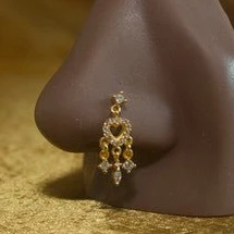 YonidaPunani Heart Three Dangle Nose Stud Ring Piercing Jewelry