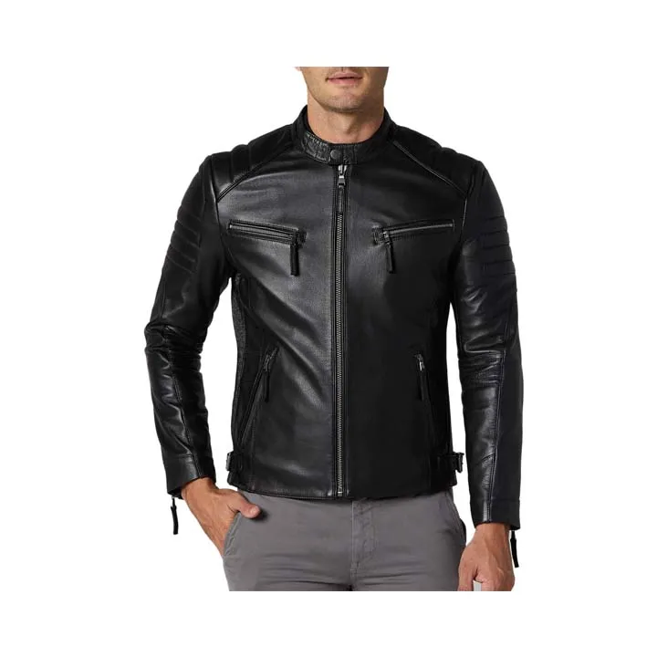 Jacket Store USA Mens Snap Collar Zipper Closure Motorcycle Jacket