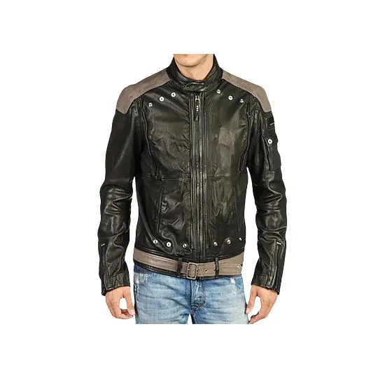 Jacket Store USA Men's Genuine Leather Biker Jacket With Removable Front