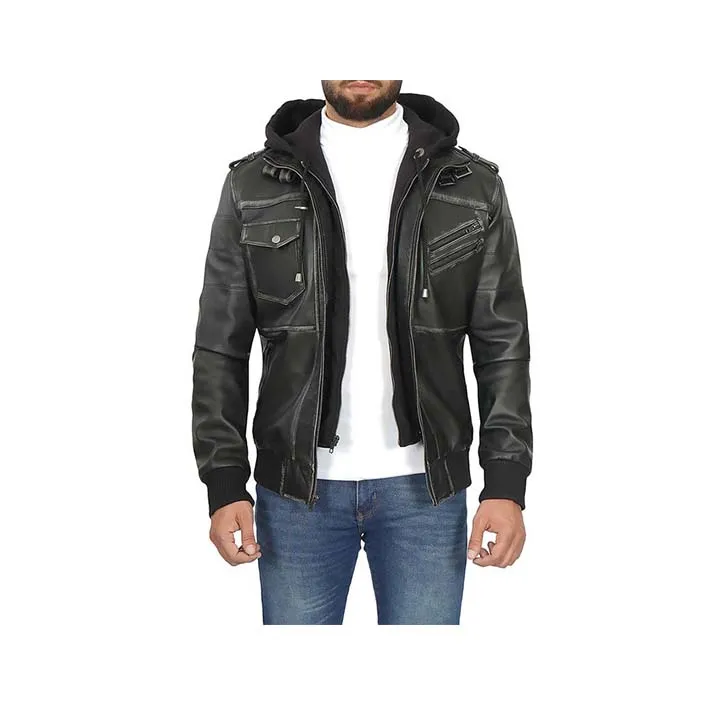 Jacket Store USA Men's Guerrilla Hooded Bomber Jacket With Removable Hood