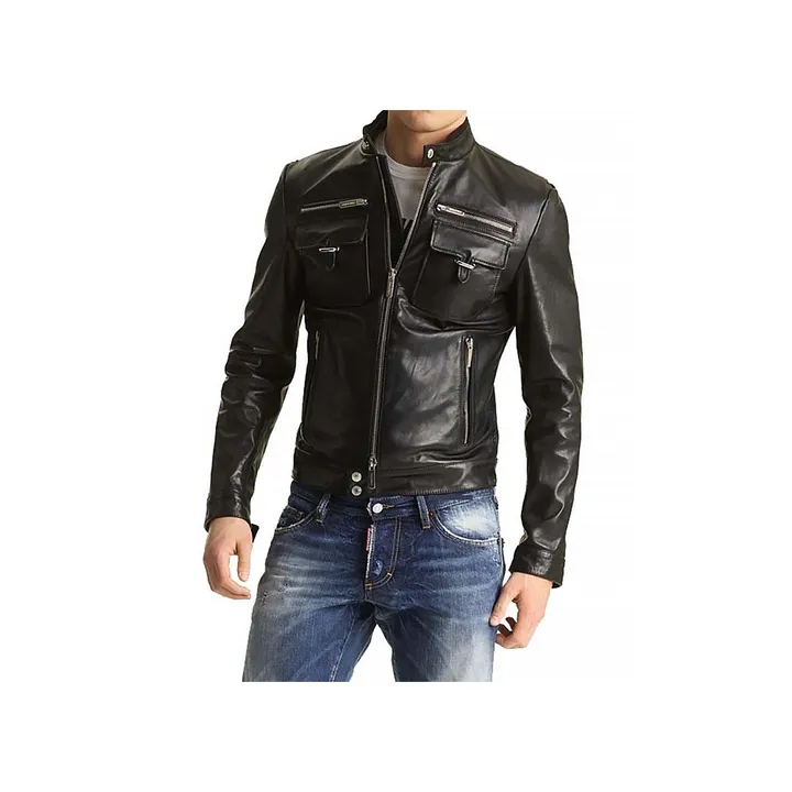 Jacket Store USA Men's Slim Fit Moto Leather Jacket