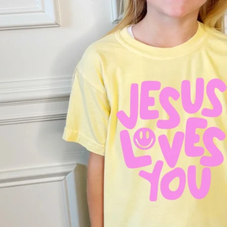 Poppy Pine Smiley Jesus Loves You Puff Youth Tee
