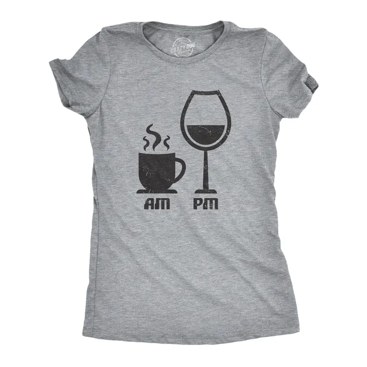 Crazy Dog T Shirts AM Coffee PM Wine Women's T Shirt