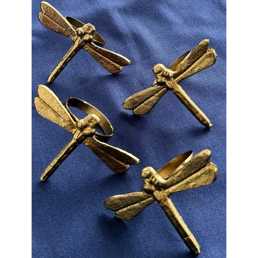 Casa Amarosa Dragonfly Metal Napkin Ring - Set of 4
