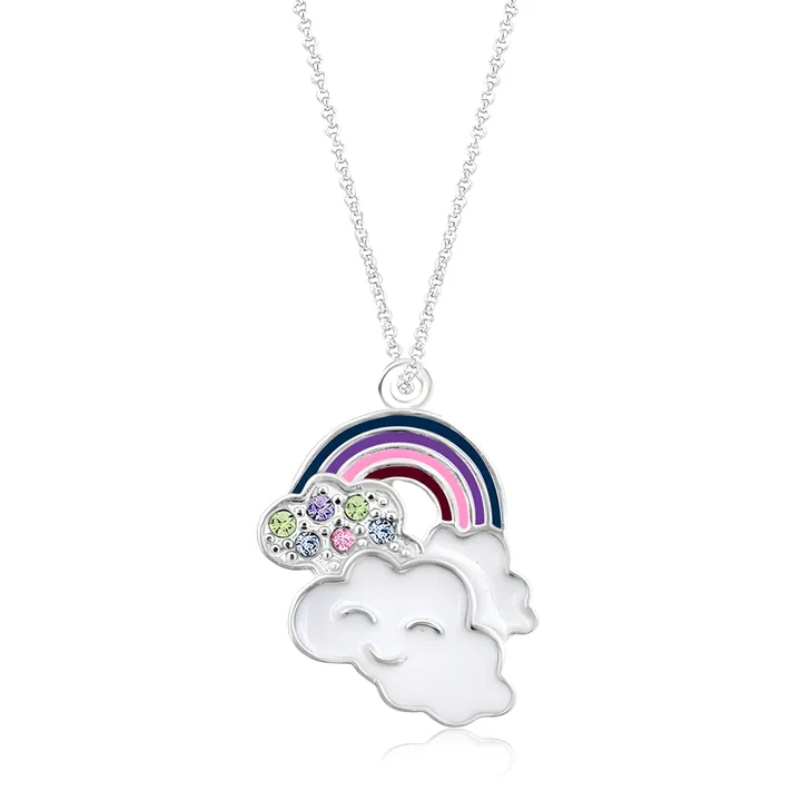 Chanteur KIDS, CHILDREN, GIRLS- Rainbow Clouds Kids Necklace – White Gold & Palladium Plated