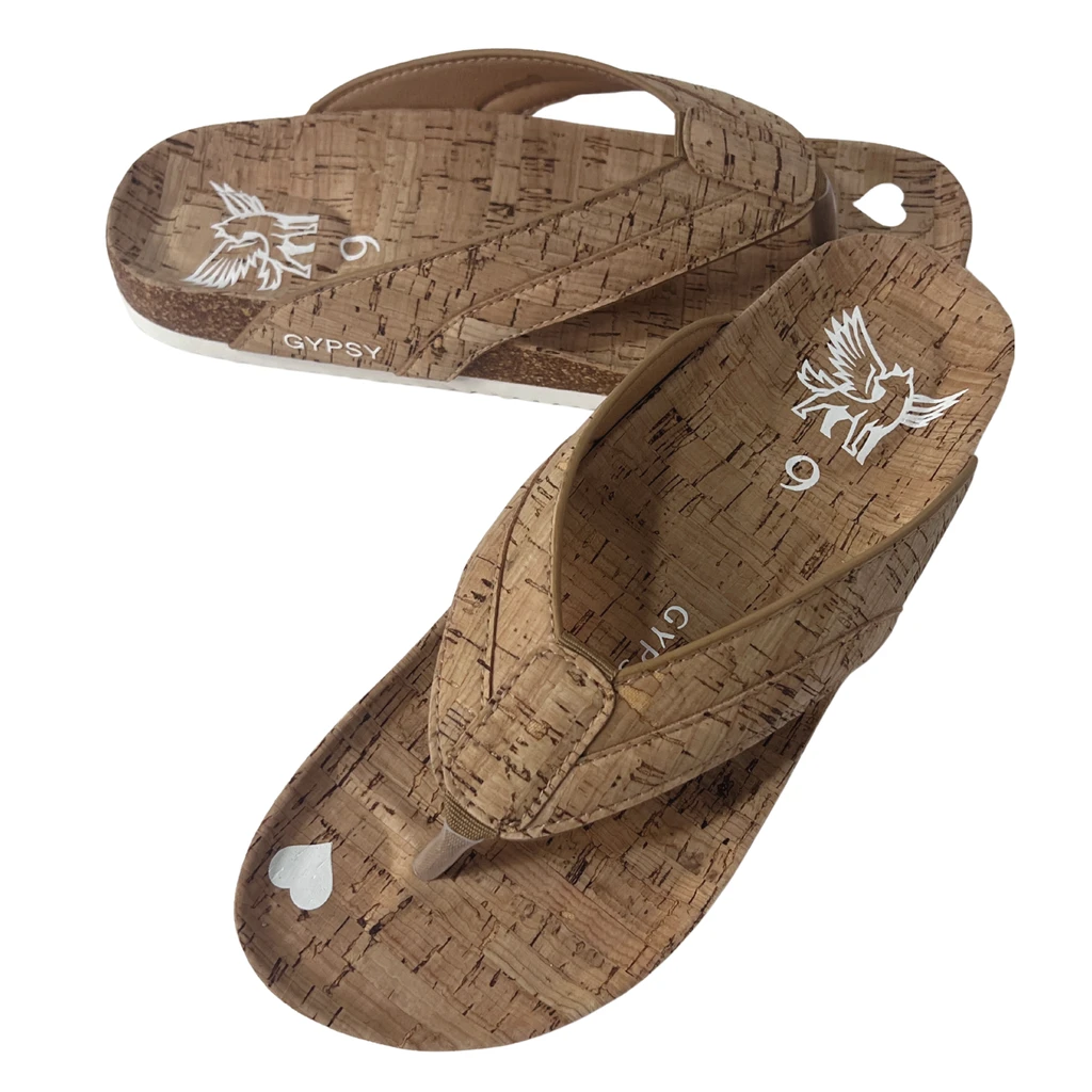 Gypsy Footwear  The Jessica Flip-Flops Triple Cork, Cork Cushion, Cork Footbed, Cork Upper, With Heel And Arch Support