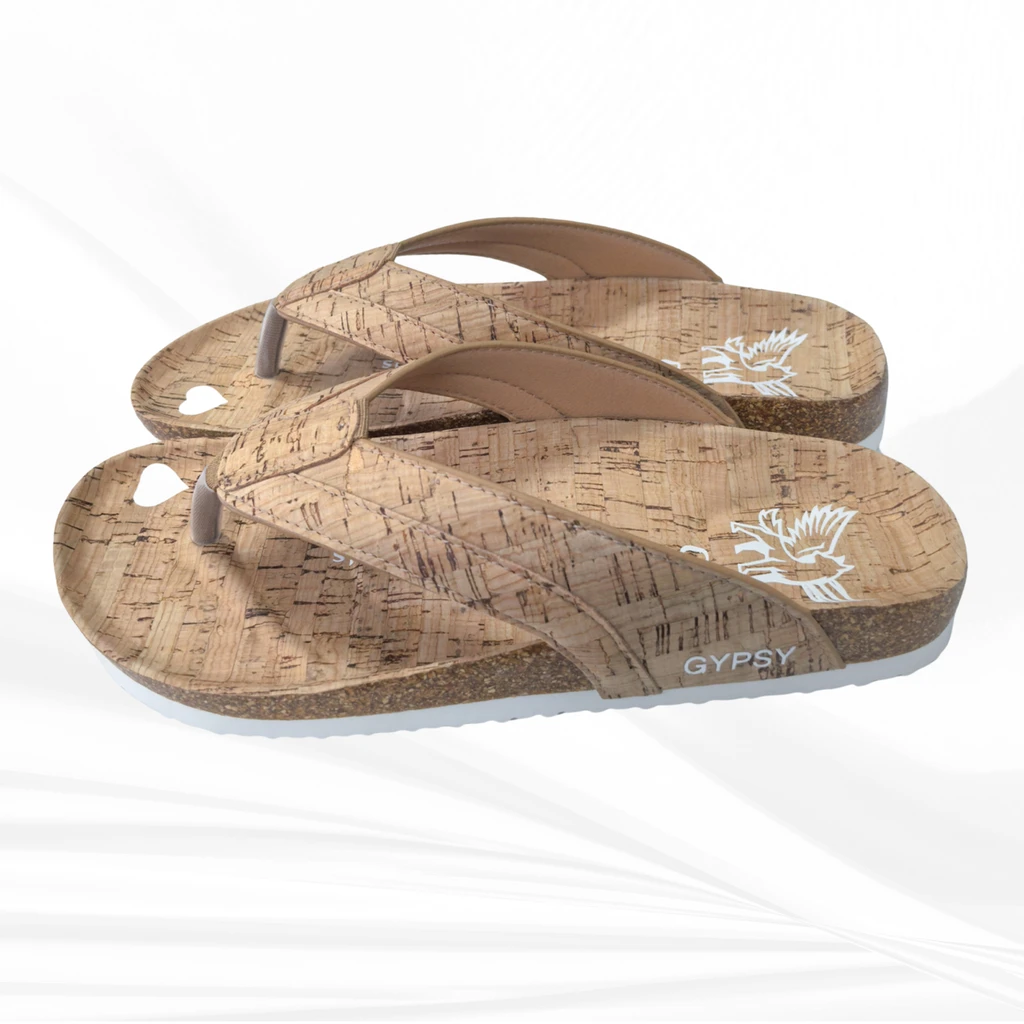 Gypsy Footwear  The Jessica Flip-Flops Triple Cork, Cork Cushion, Cork Footbed, Cork Upper, With Heel And Arch Support