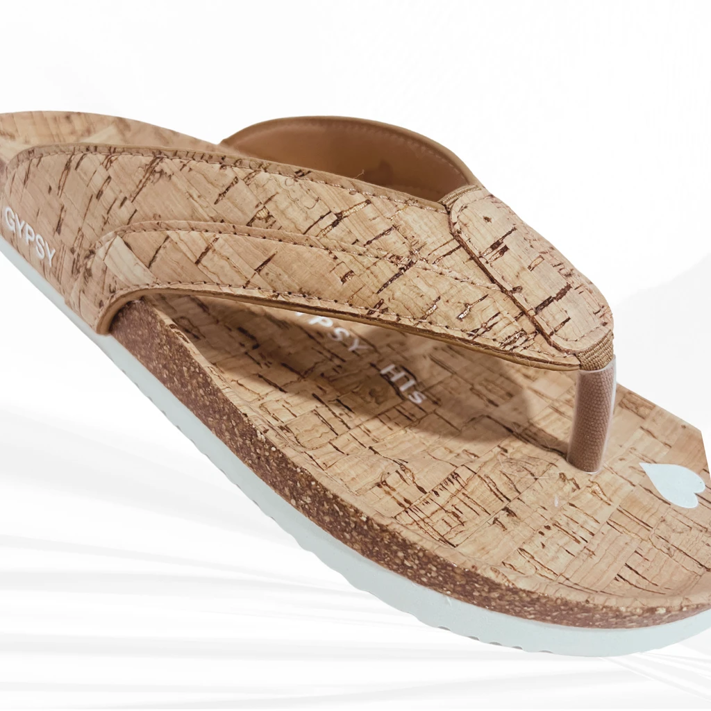 Gypsy Footwear  The Jessica Flip-Flops Triple Cork, Cork Cushion, Cork Footbed, Cork Upper, With Heel And Arch Support