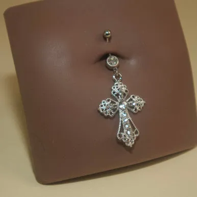 YonidaPunani Steel Gem Gothic Cross Navel Belly Ring Button Body Piercing
