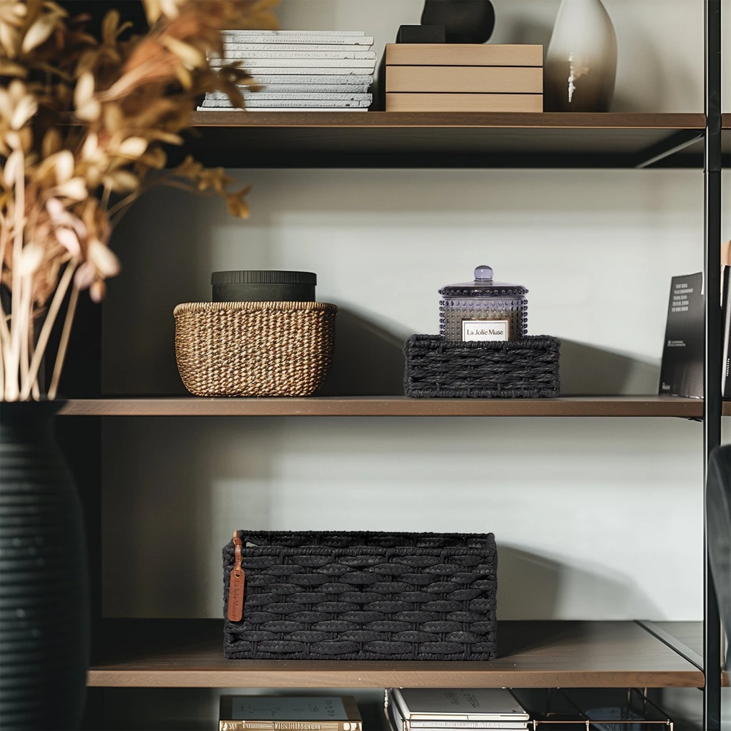 La Jolie Muse Lily - Maison Ebony Hand-woven Paper Rope Rectangular Storage Basket