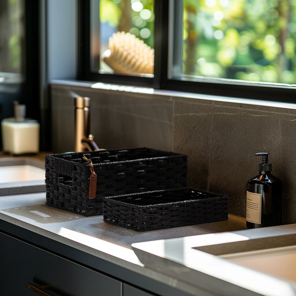 La Jolie Muse Lily - Maison Ebony Hand-woven Paper Rope Rectangular Storage Basket