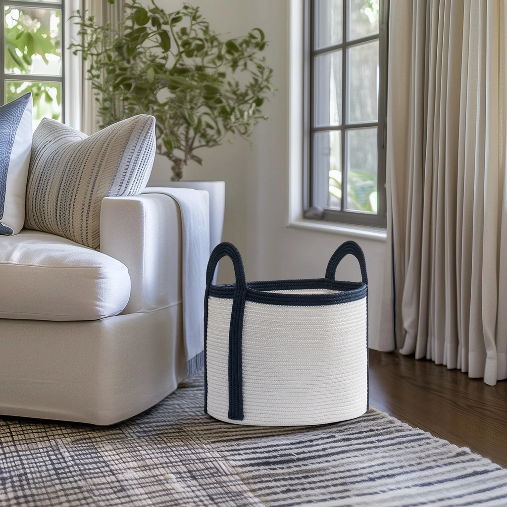 La Jolie Muse Lumière - Pearl Polypropylene Rope Round Laundry Basket M