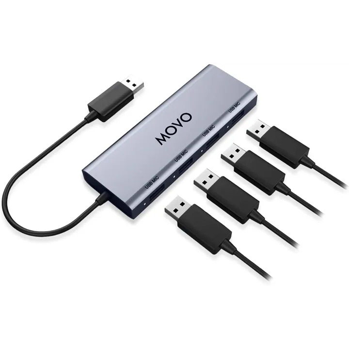 Movo USB Mic Expander Hub / Connect up to 4 USB Mics to One Computer
