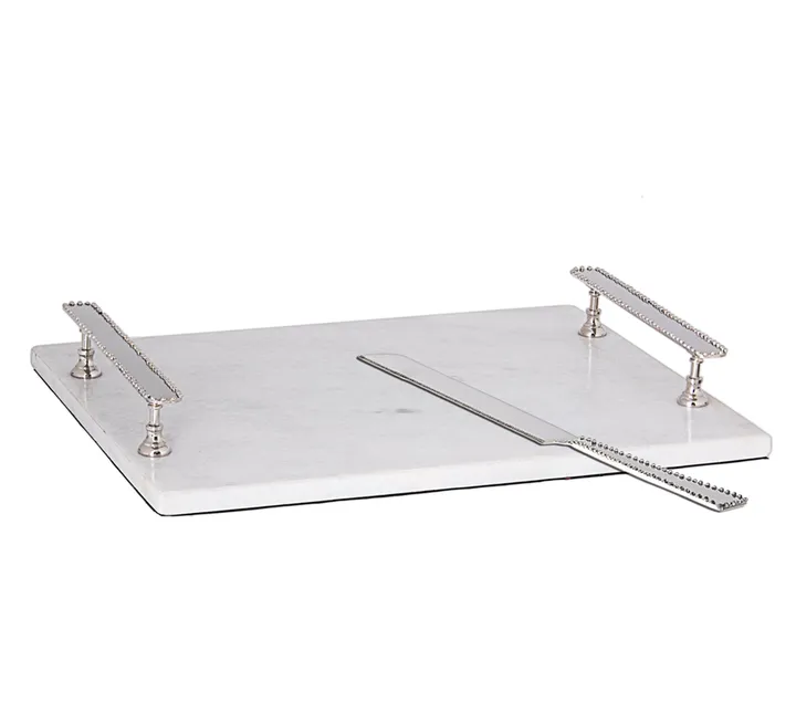 Classic Touch Marble Challah Tray W Knife