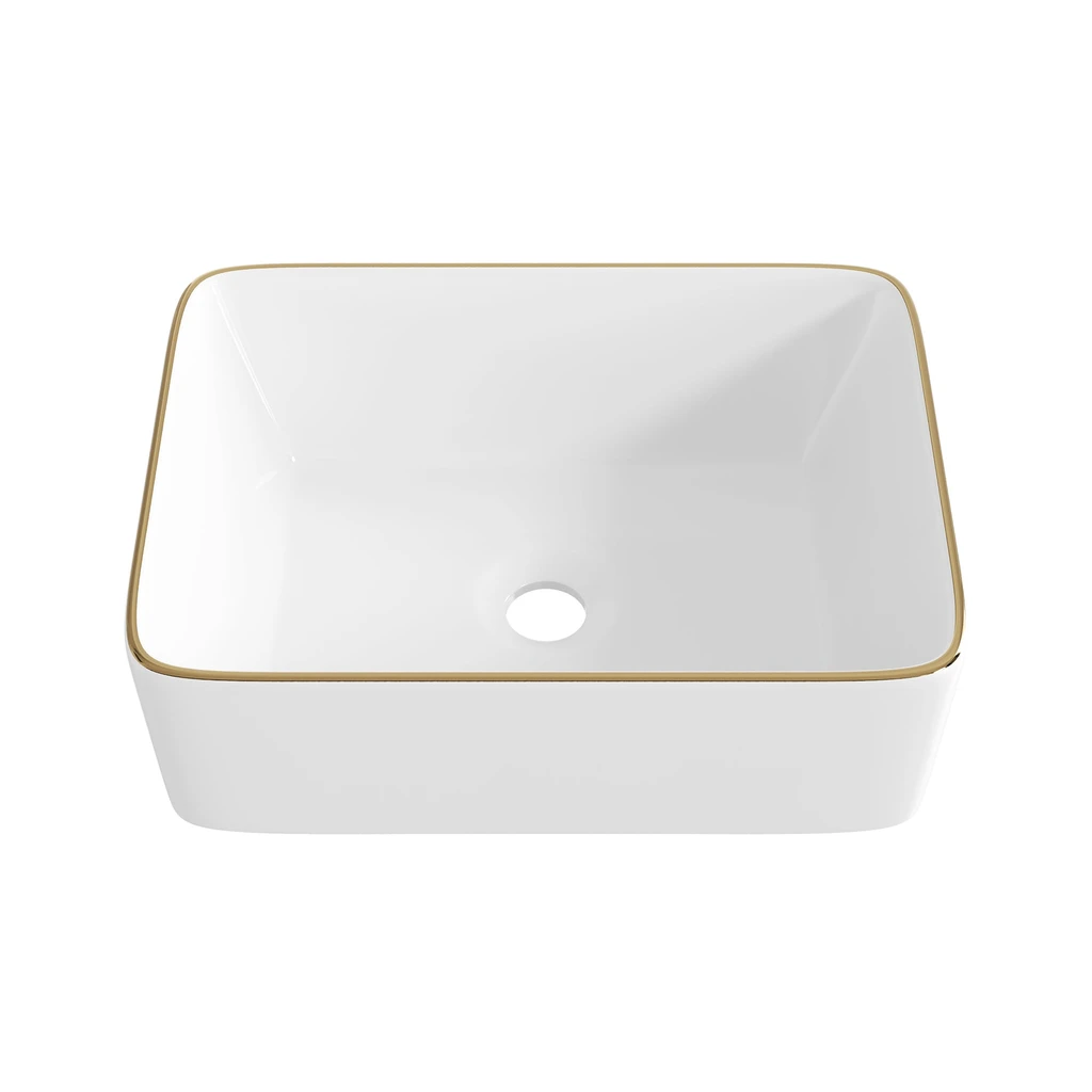 DeerValley Bath Rectangular Vessel Sink With Gold Trim