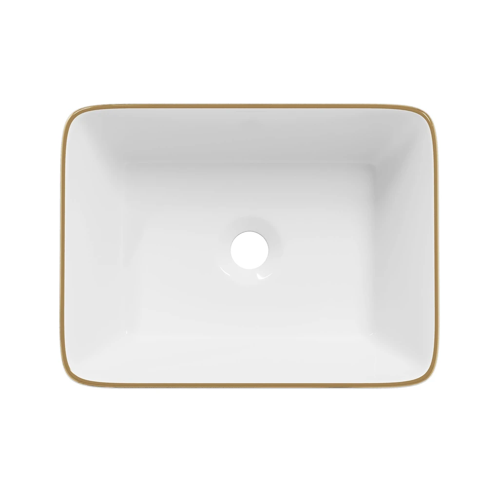 DeerValley Bath Rectangular Vessel Sink With Gold Trim