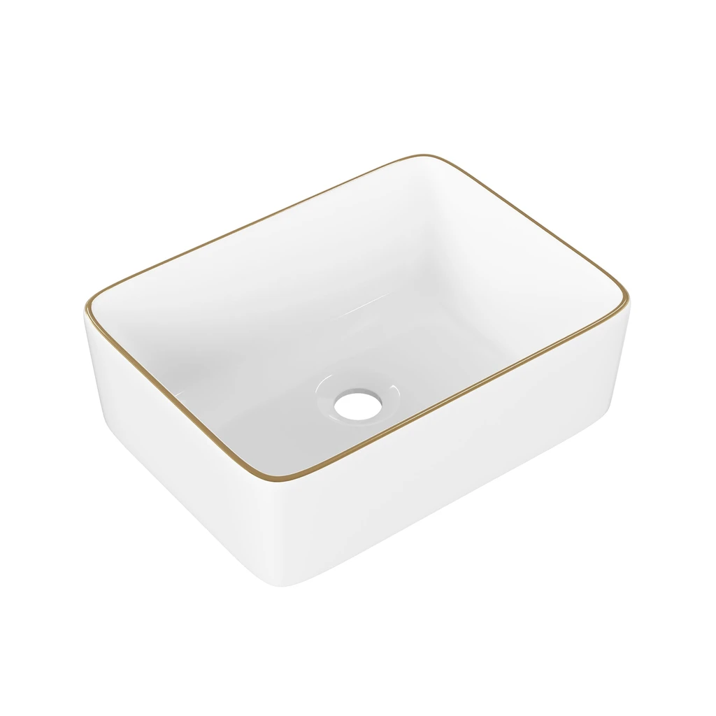 DeerValley Bath Rectangular Vessel Sink With Gold Trim