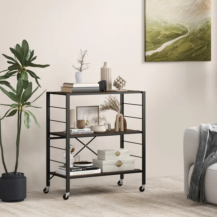 Directdeals 3-Tier Foldable Shelving Unit with Wheels for Flexible Storage