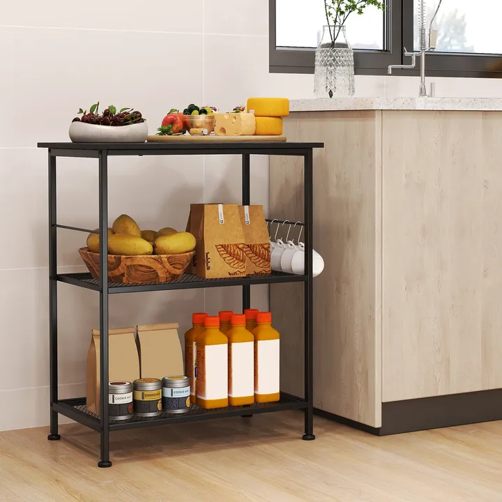 Directdeals 3-Tier Kitchen Serving Cart with Hooks & Wheels