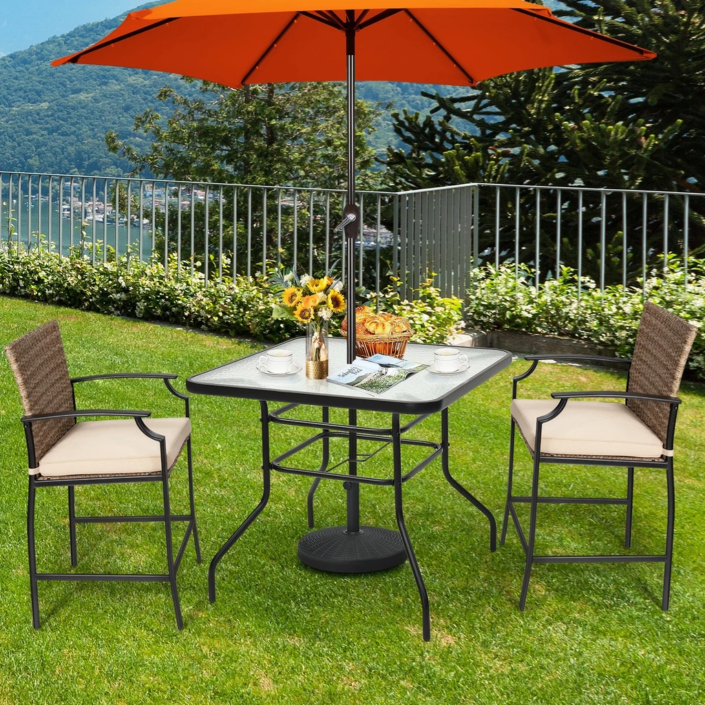 Directdeals 32 Inch Outdoor Tempered Glass Steel Frame Table