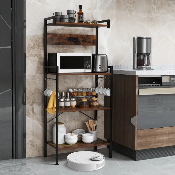 Directdeals 4-Tier Kitchen Bakers Rack with Power Outlet & Hooks
