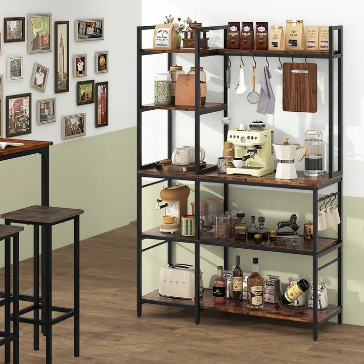 Directdeals 5-Tier Rustic Bakers Rack with Power Outlets & Hooks