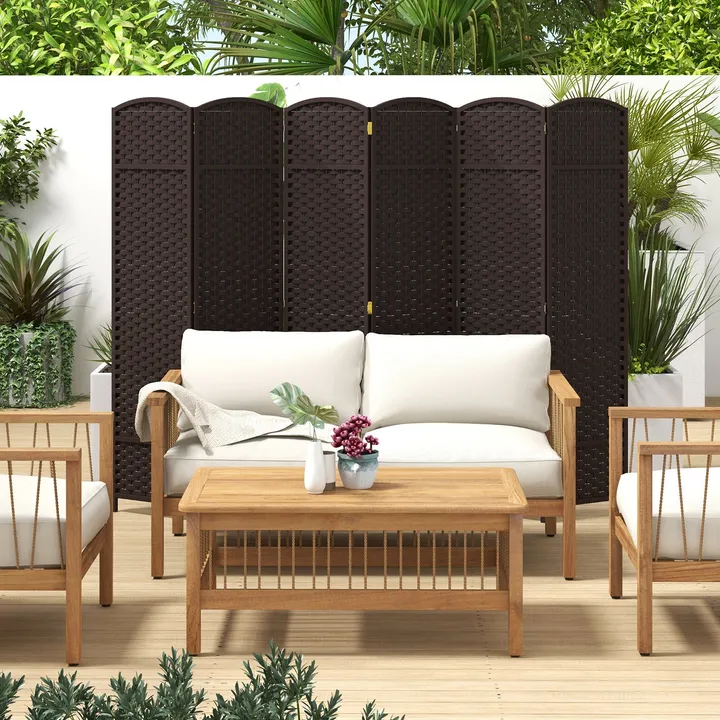Directdeals 6-Panel Folding Privacy Screen with Hand-Woven Texture