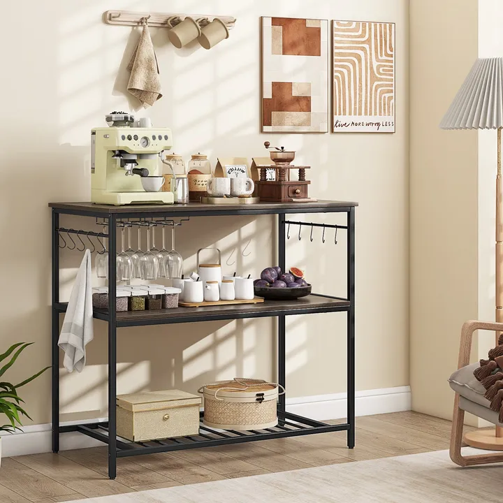 Directdeals Gray Kitchen Island with Wine Glass Holders & Hooks