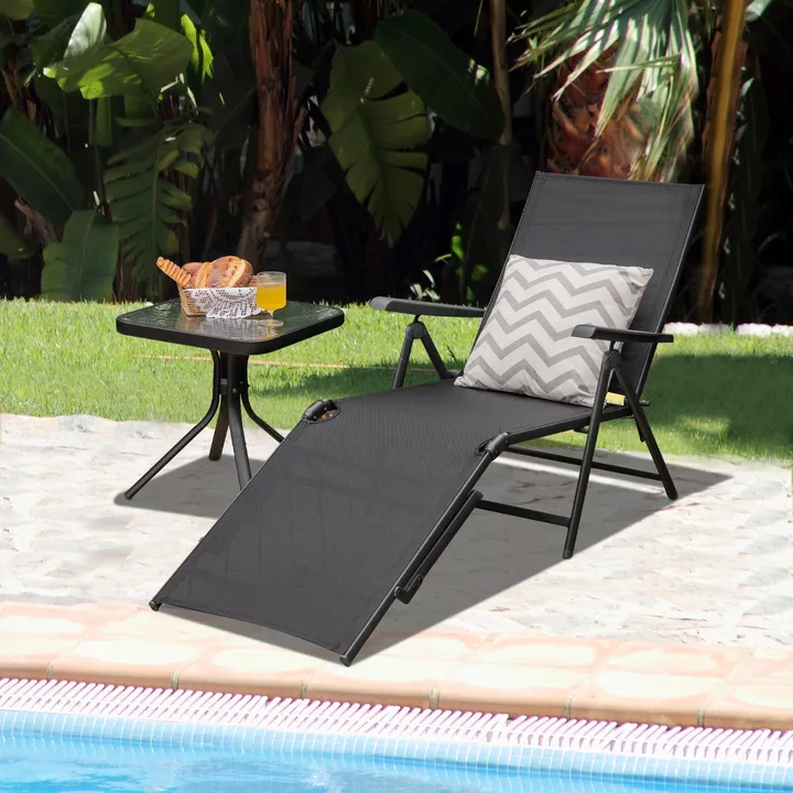 Directdeals Foldable Chaise Lounge Chair with Adjustable Backrest & Footrest