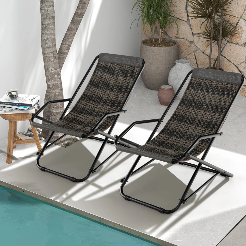 Directdeals Durable Gray PE Wicker Rocking Chair with Metal Frame