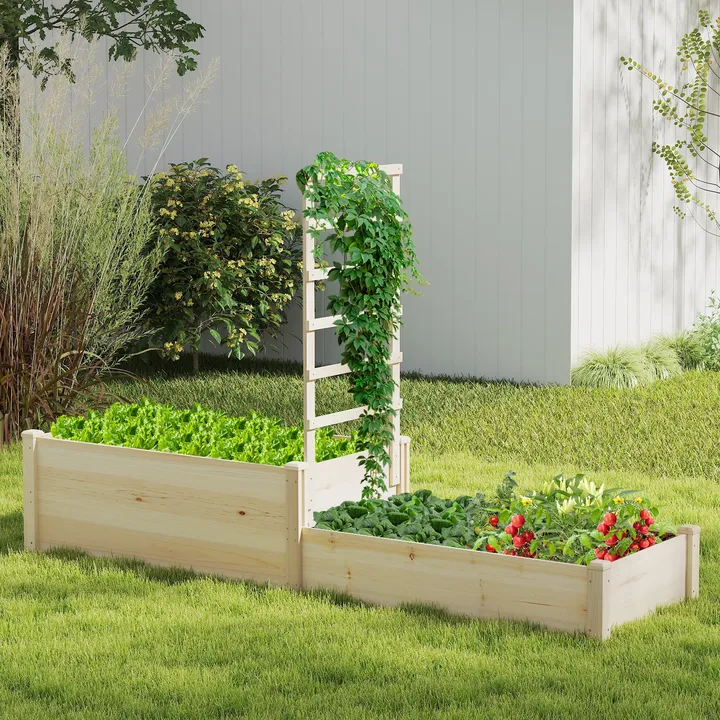 Directdeals 87 Inch Wooden Elevated Garden Bed with Trellis