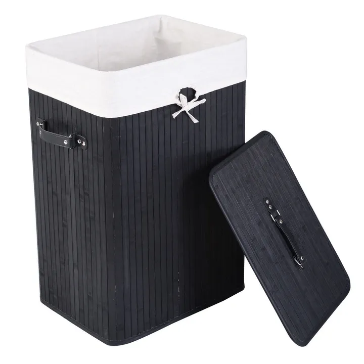 Directdeals Durable Bamboo Laundry Hamper with Lid & Detachable Pocket