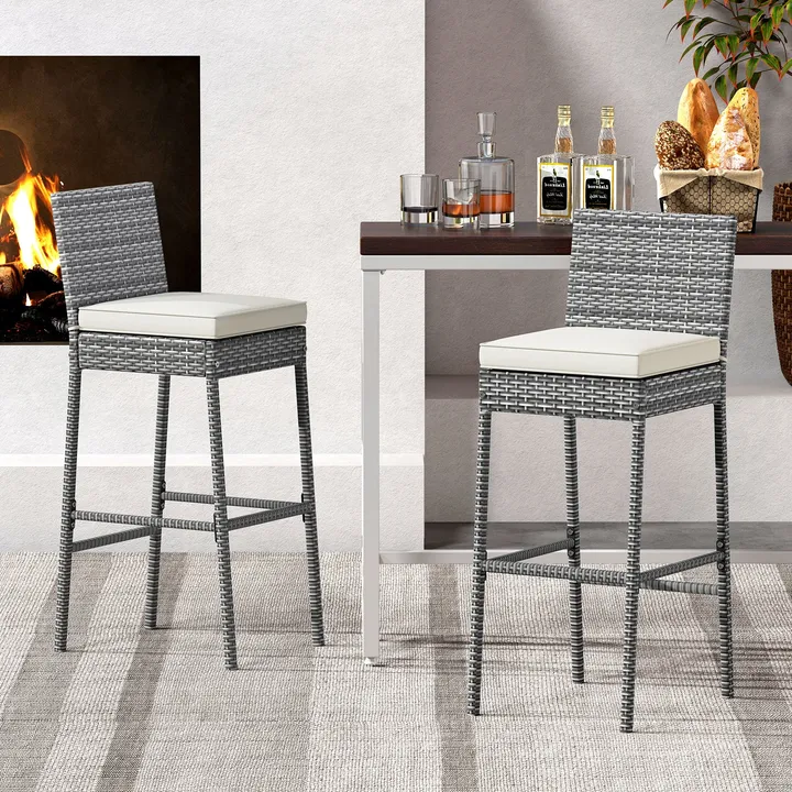 Directdeals Set of 2/4 Cozy Wicker Barstools with Cushions & Footrest