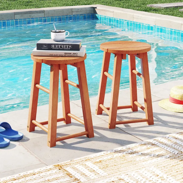 Directdeals 18-Inch Outdoor Wood Bar Stools Set of 2