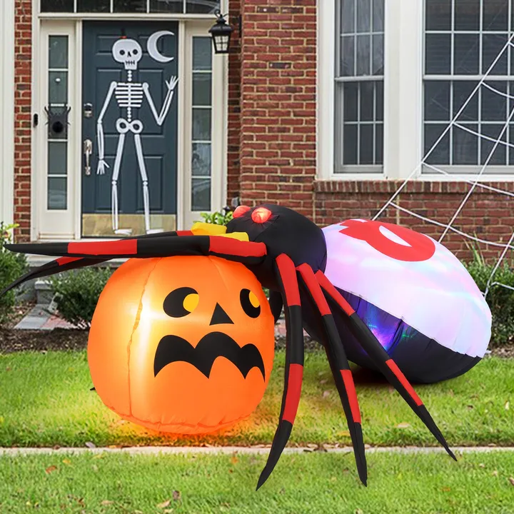 Directdeals Inflatable Spider with Pumpkin & Rotating Lights for Halloween