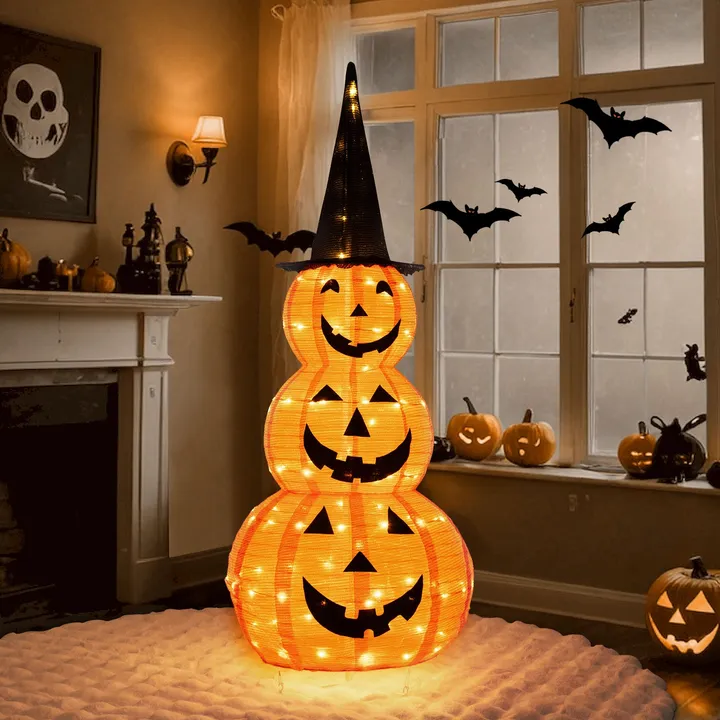 Directdeals 5 Feet Lighted Stacked Pumpkins Halloween Decoration