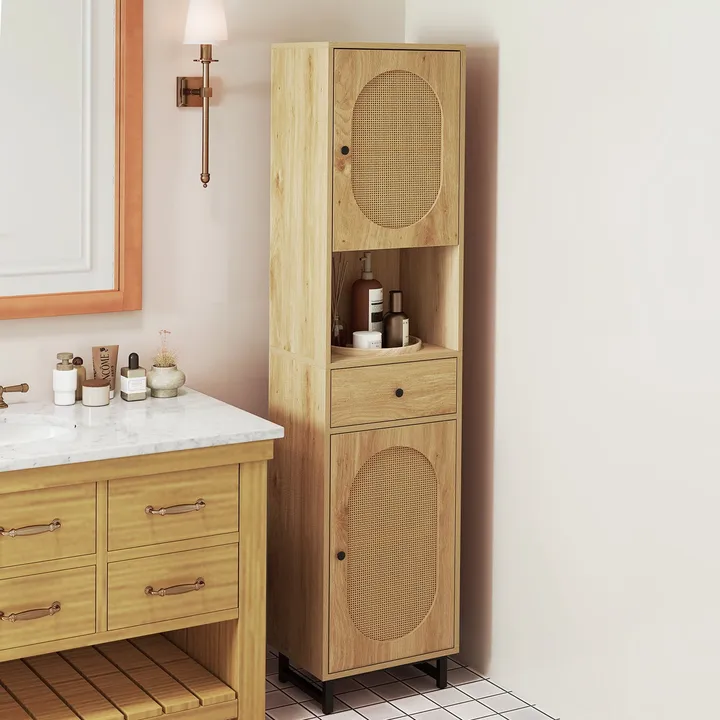 Directdeals 67 Inch Tall PE Rattan Bathroom Storage Cabinet
