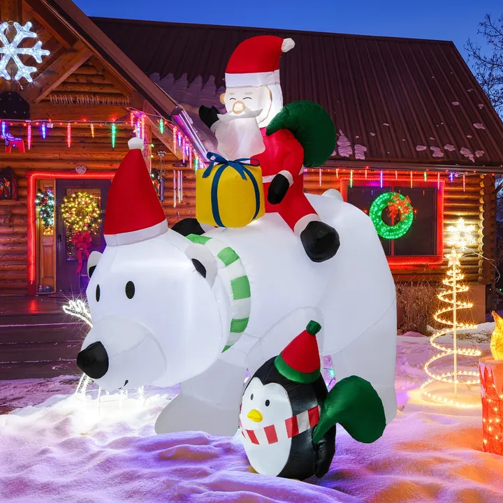 Directdeals 7 Feet Inflatable Santa Claus with Bear & Penguin Gift Bags