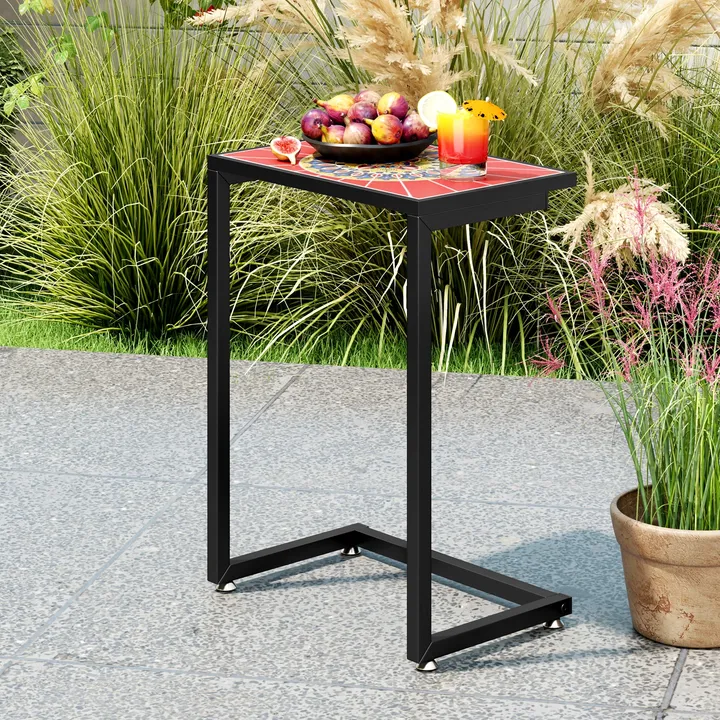 Directdeals C-Shaped Waterproof Outdoor Side Table with Ceramic Top