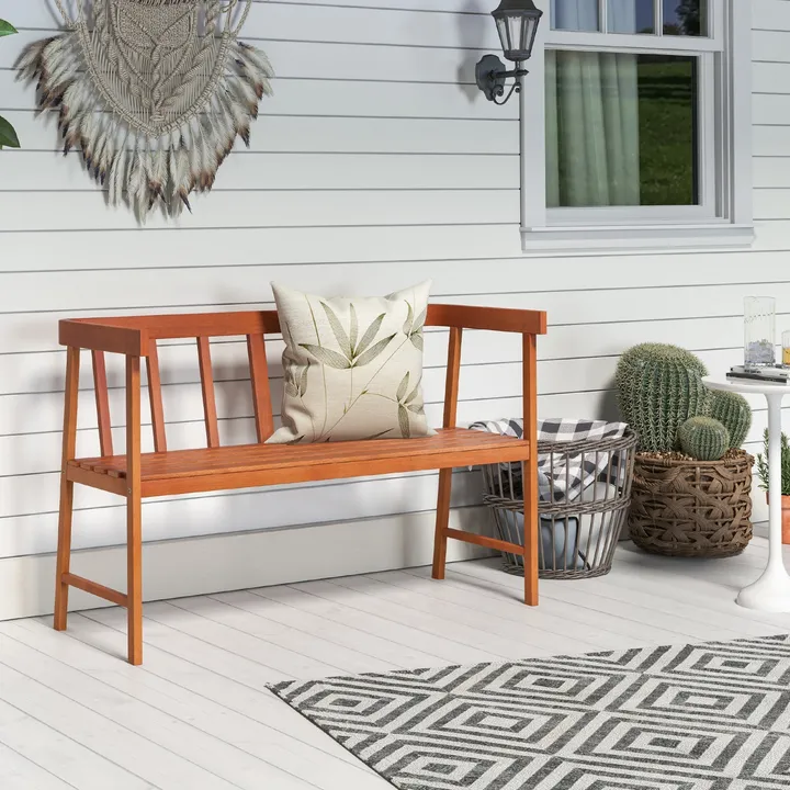 Directdeals Outdoor Eucalyptus Wood Bench with Backrest & Armrests