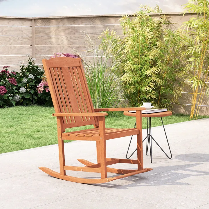 Directdeals Solid Wood High Back Outdoor Rocking Chair