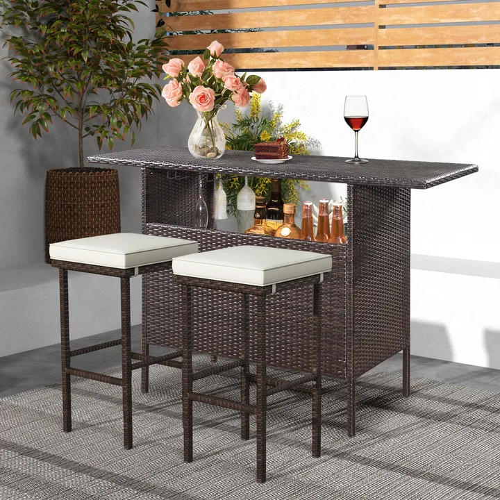 Directdeals Patio Wicker Bar Stools Set of 2 with Cushions & Footrest