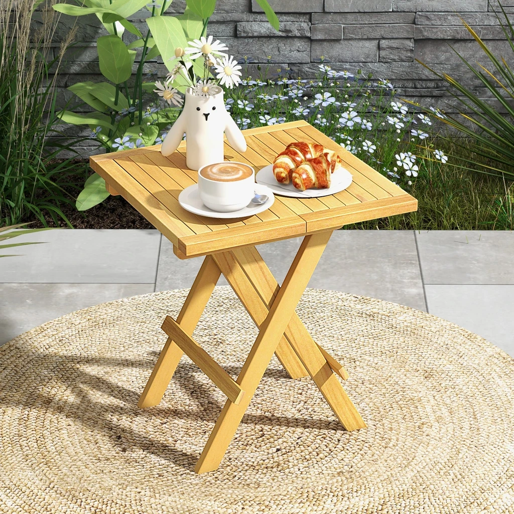 Directdeals Teak Wood Square Coffee Table - Lightweight & Foldable