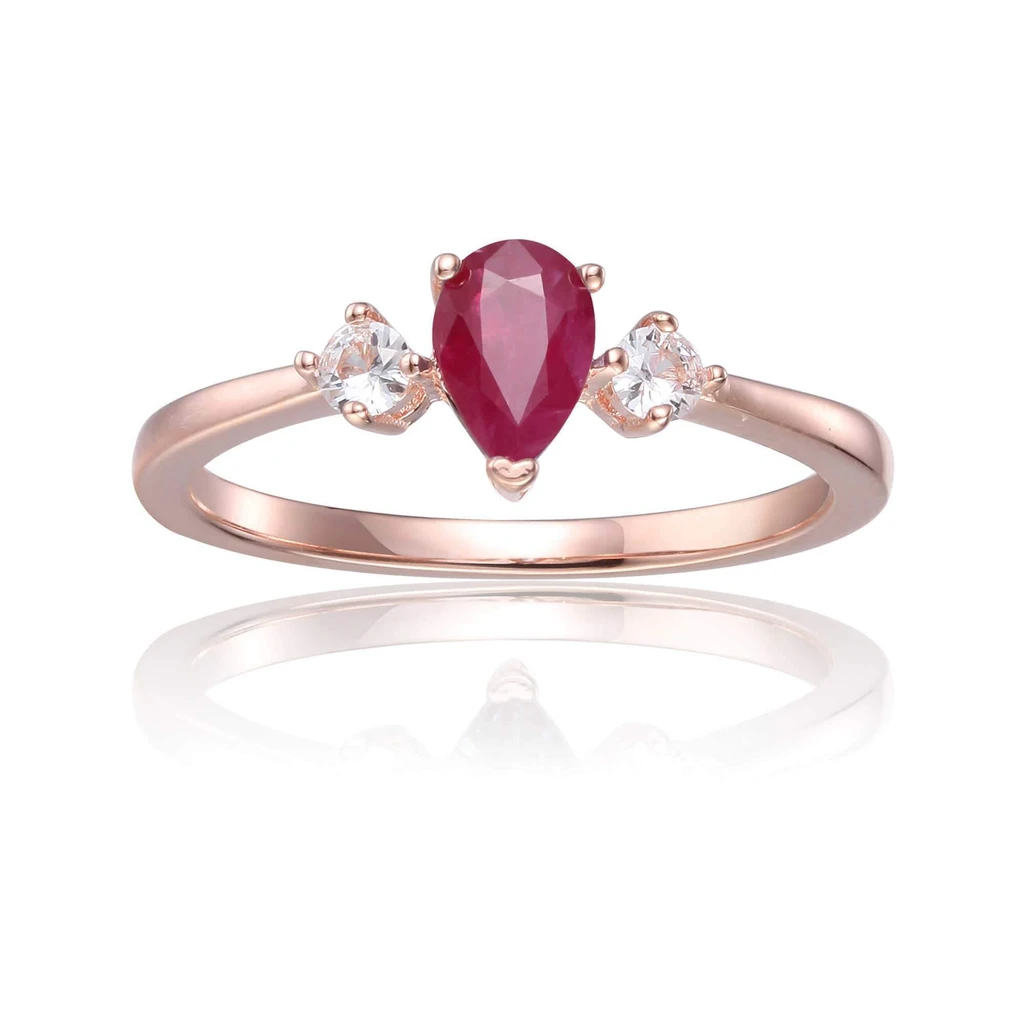 Fine Color Jewels Three Stone Ruby Teardrop Ring
