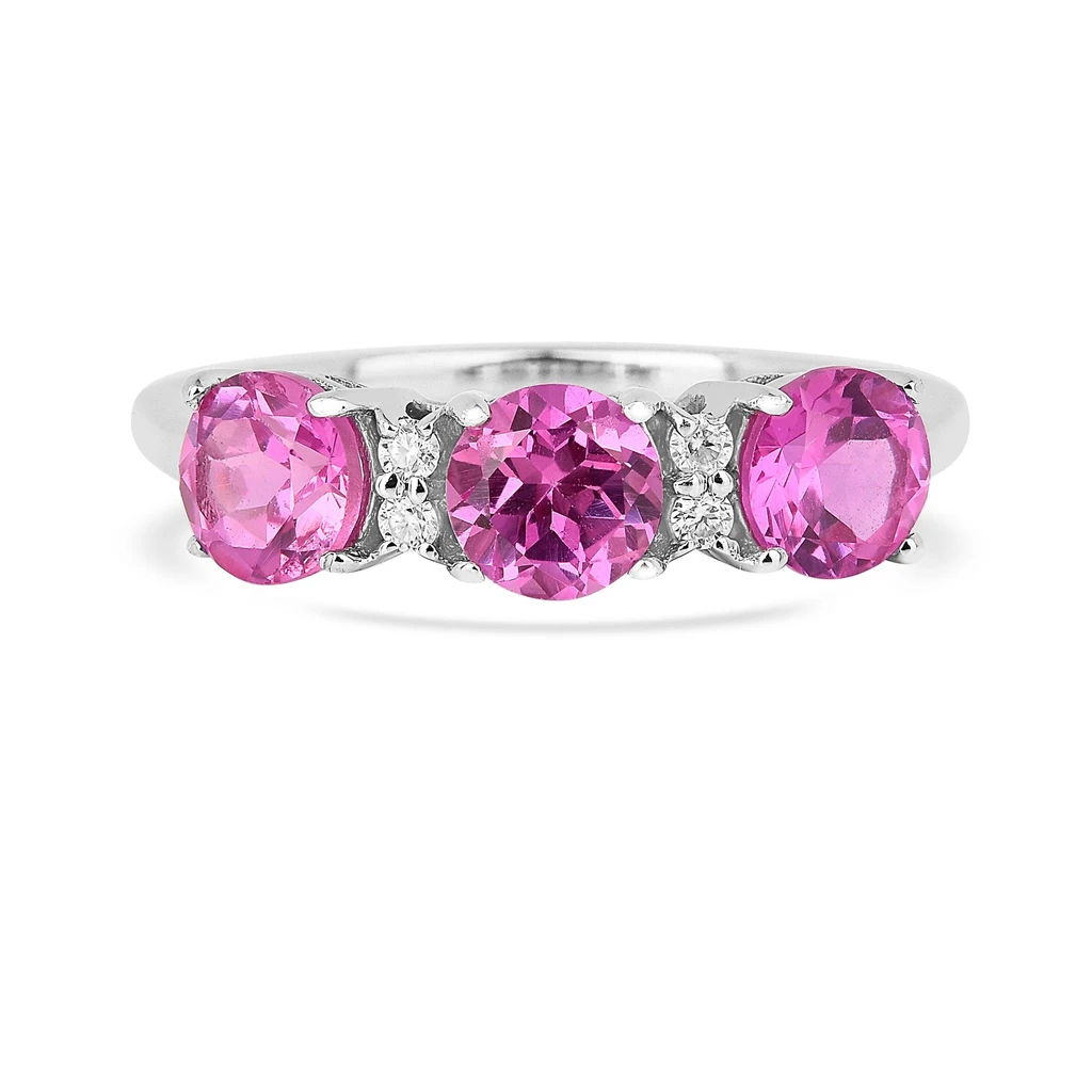 Fine Color Jewels Pink Sapphire Three Stone Ring