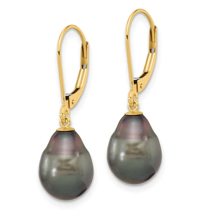 Fine Color Jewels 14K gold Tahitian pearl drop earrings – elegant black  teardrop earrings for women