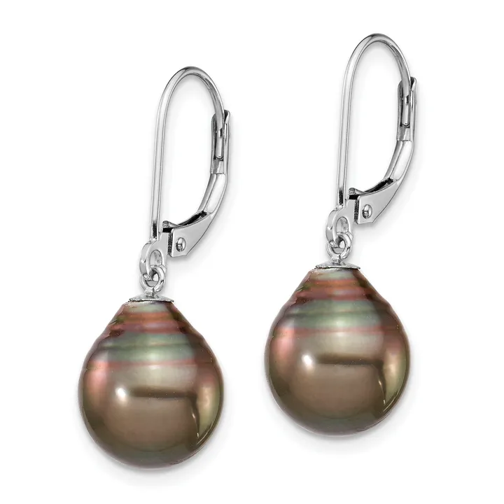 Fine Color Jewels 14K White Gold Tahitian Pearl Dangle Earrings – Elegant black teardrop earrings for women