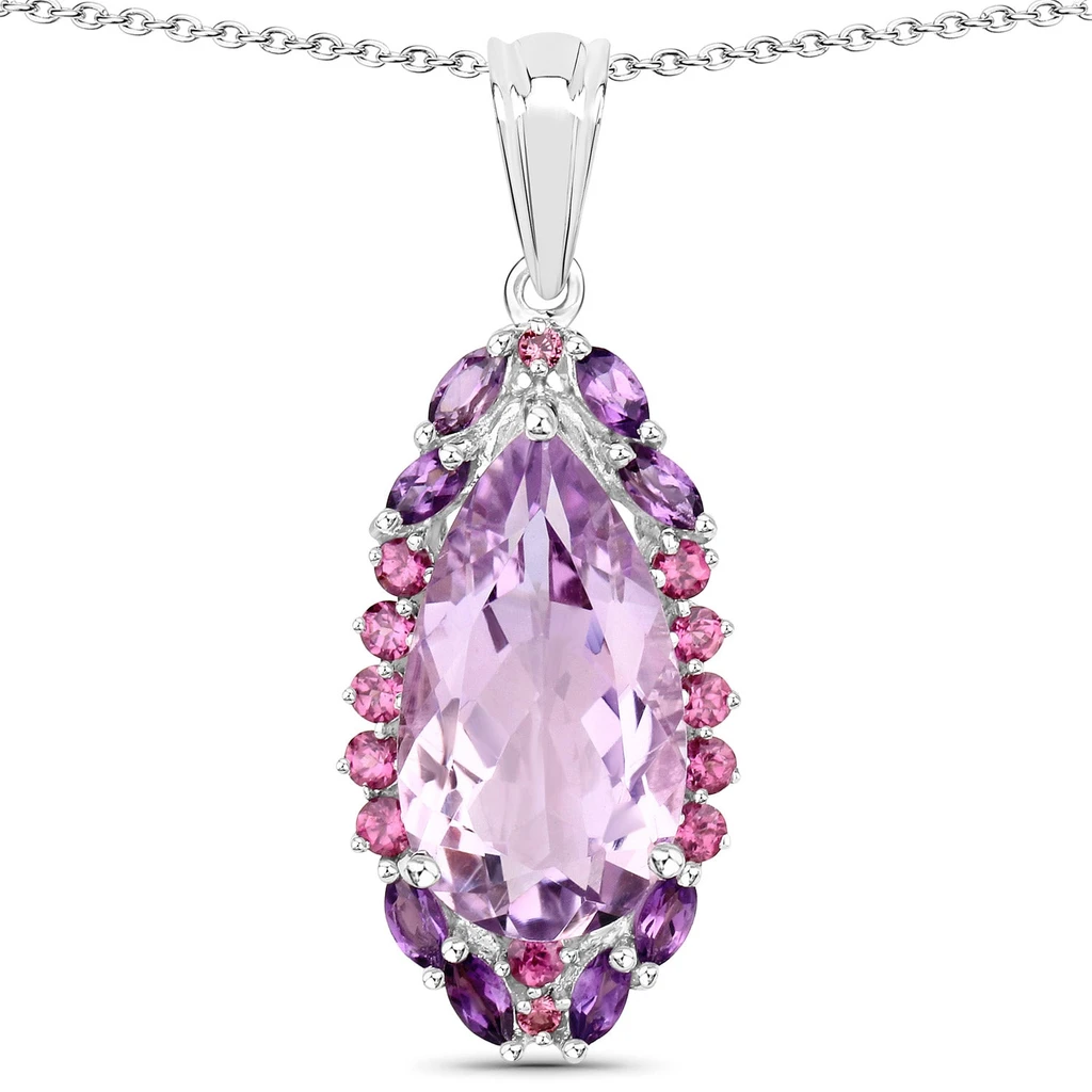 Fine Color Jewels Genuine Multi Stone Pendant Necklace